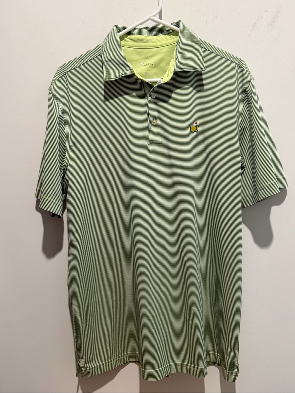 MASTERS Men's Light Green Striped Polo Shirt - Masters Logo
